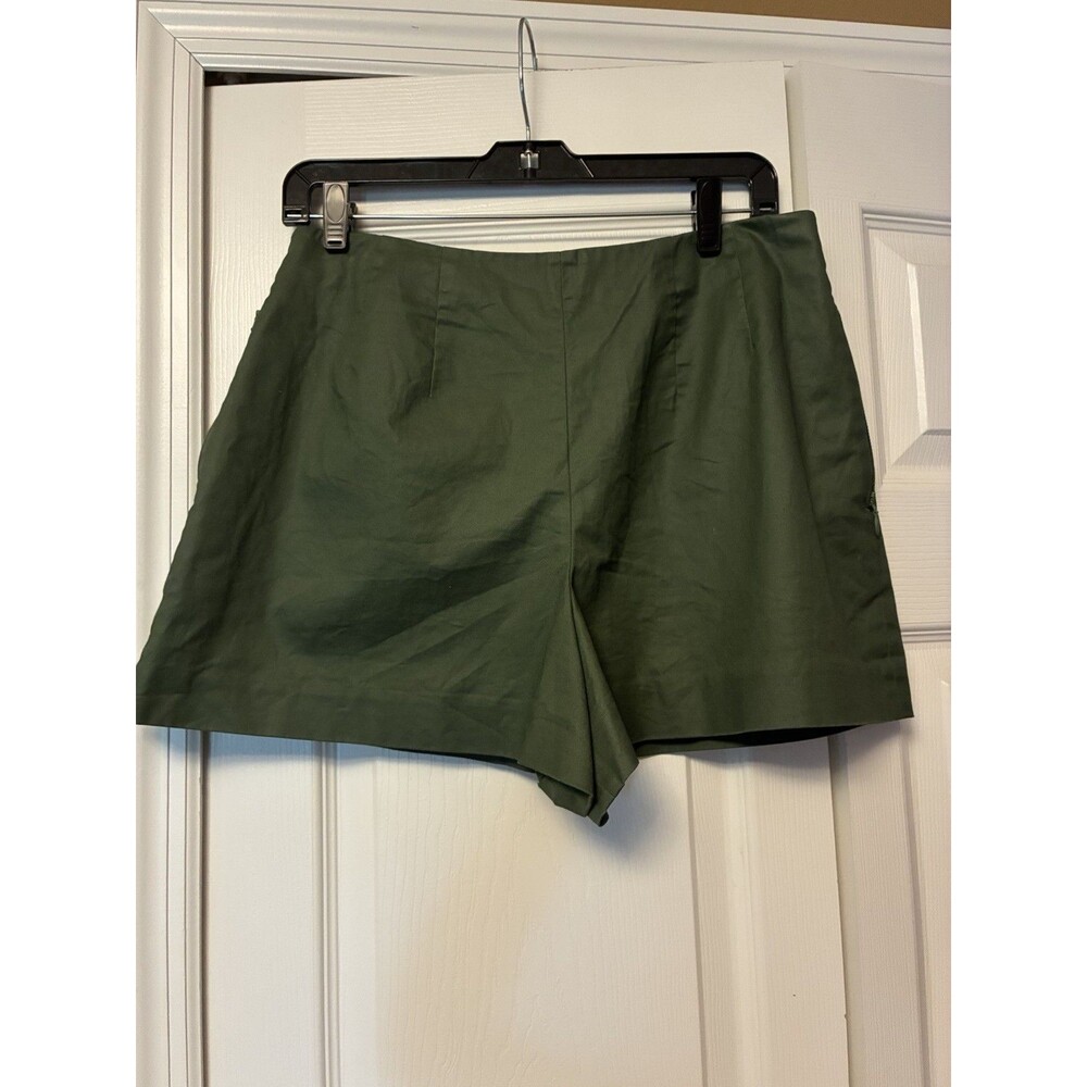 Kate Spade Saturday Green Coated High Waist Zipper Shorts 10 Dressy